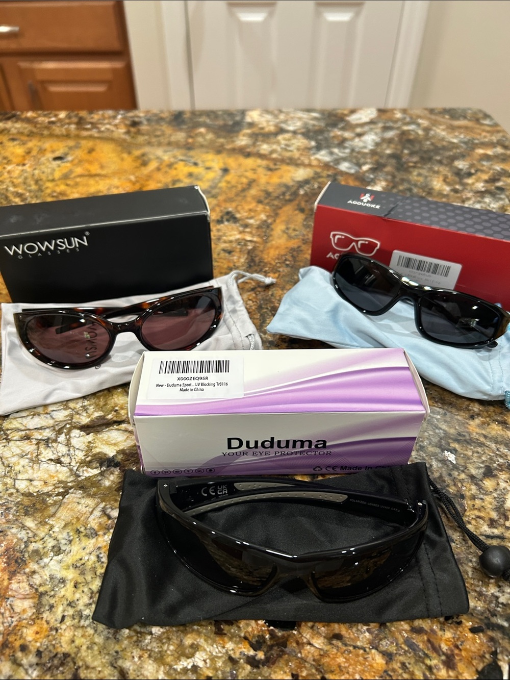 Set of 3 Pairs Women's Black Wrap Sunglasses - Polarized UV Protection